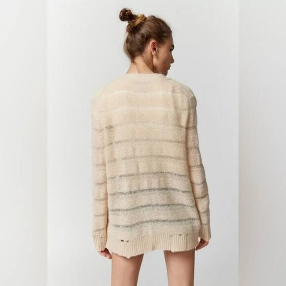 UO Urban Outfitters Alston Laddered Knit Cardigan Cream Size Small - Picture 2 of 8
